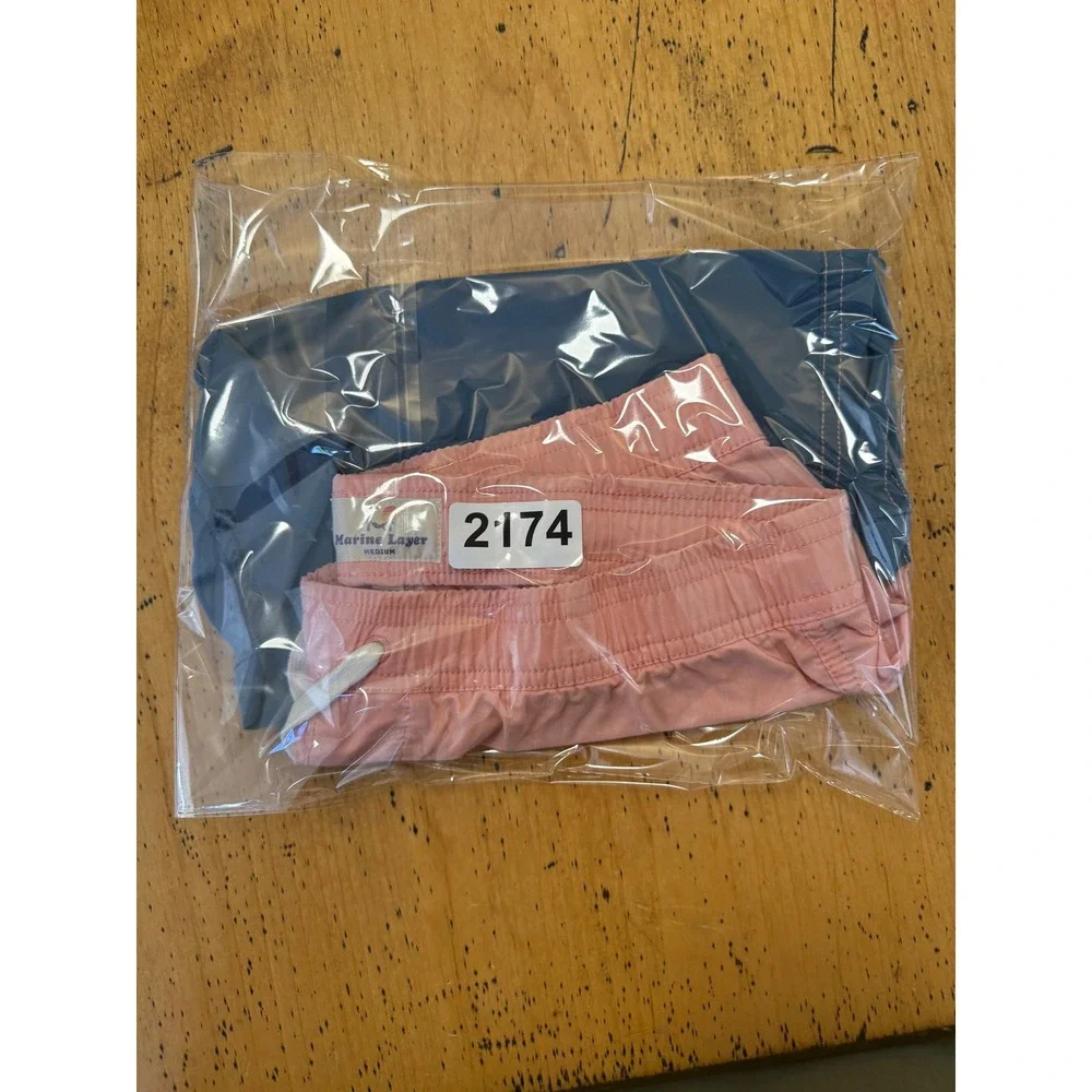 Marine Layer Swim Trunks Medium Pink Blue Colorblock Mesh Lined Mens